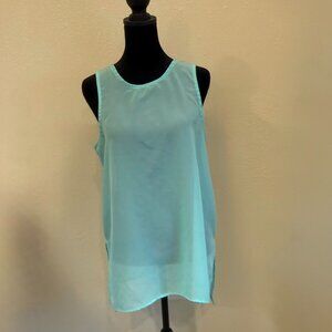 Women's Sleeveless Semi Sheer Top Curfew  Size Large High Low Hem 100% Polyester